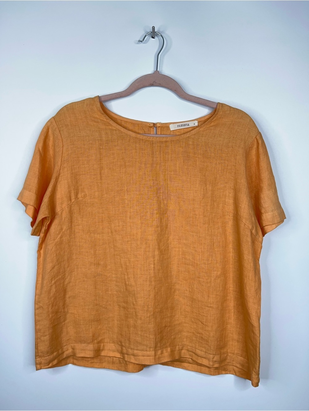 Filosofia Linen Short Sleeve Shirt Orange Boxy Summer Colorful Small USA